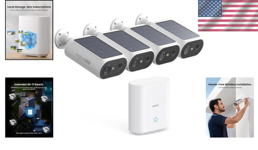 DIY Wireless Solar Security Cameras - 4 Cam Set with Color Night Vision & Alerts