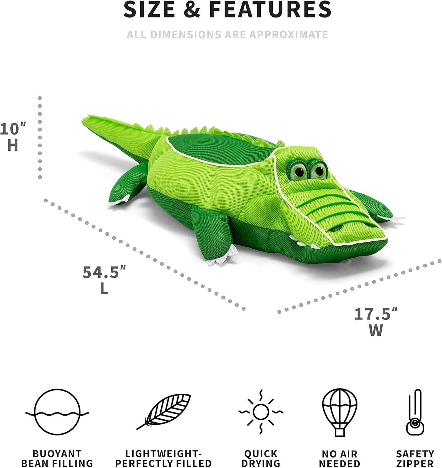 Eco-Friendly Alligator Pool Toy Float - Fast Drying & Bean Filled Comfort