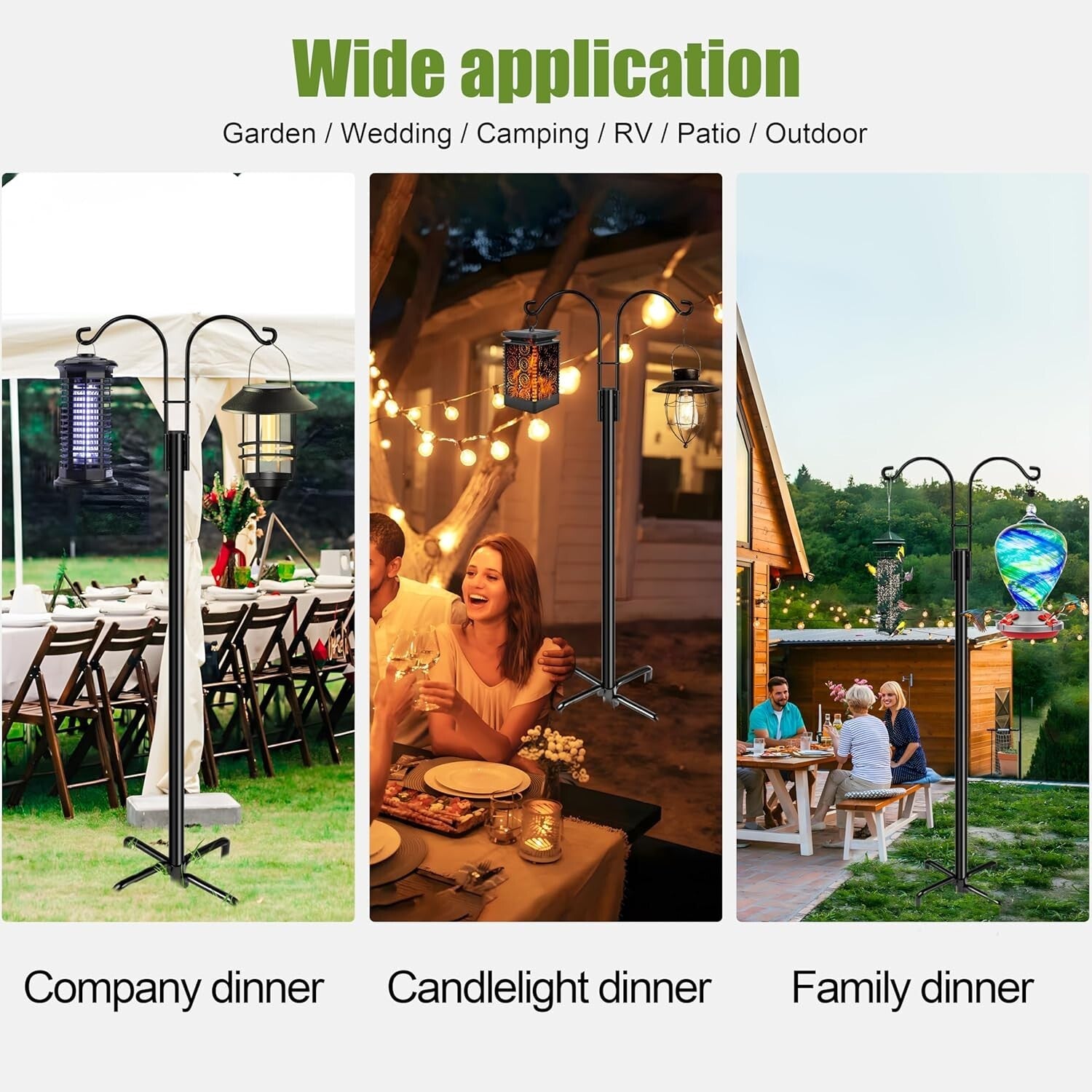 Elegant 2-Pack Heavy Duty Garden Poles with Dual Arms for Bird Feeders & Lights