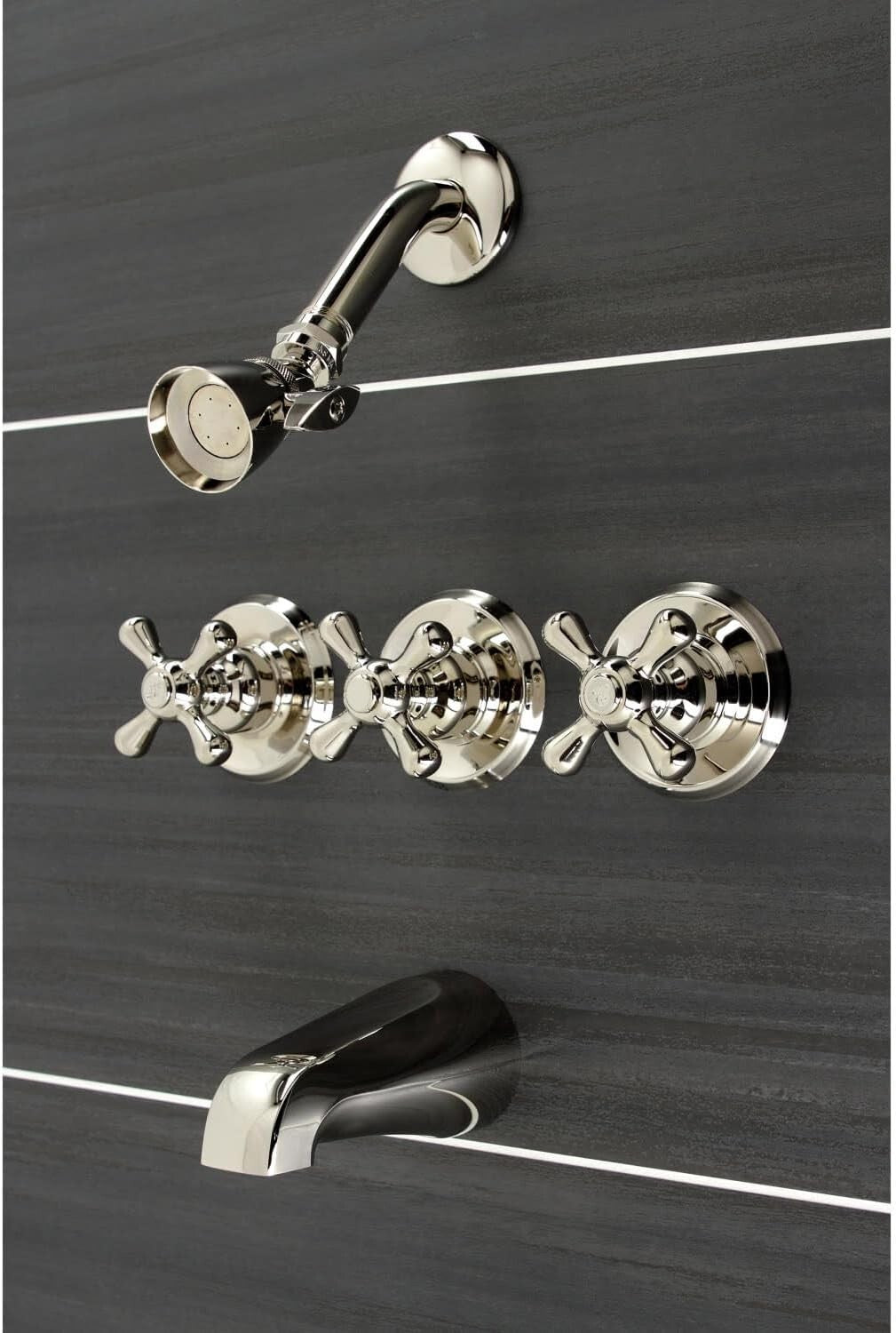 Elegant Victorian Tub and Shower Faucet with 3 Handles - Matte Black Finish