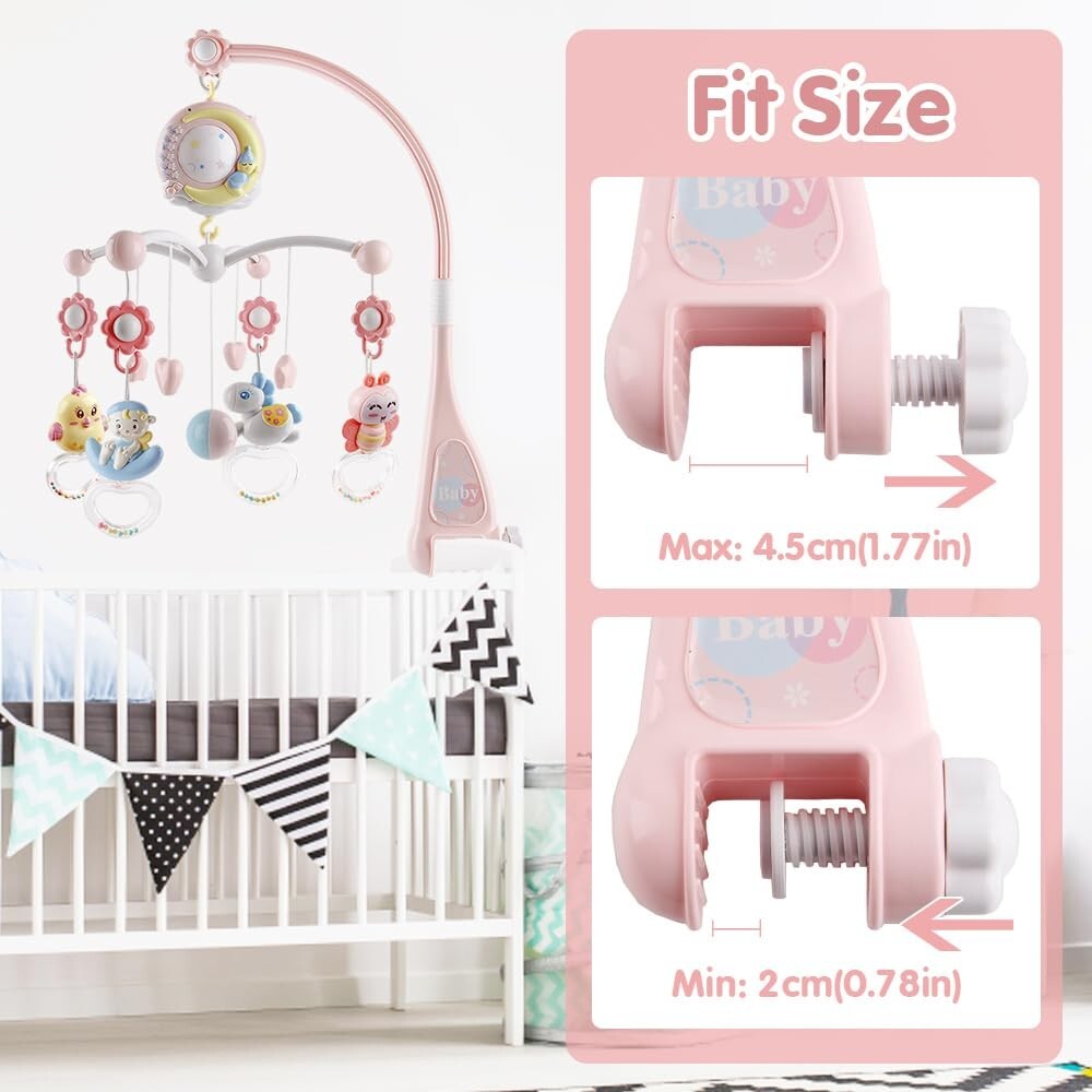 Delightful Crib Mobile with Light Up Projector & Rotating Rattles for Newborns