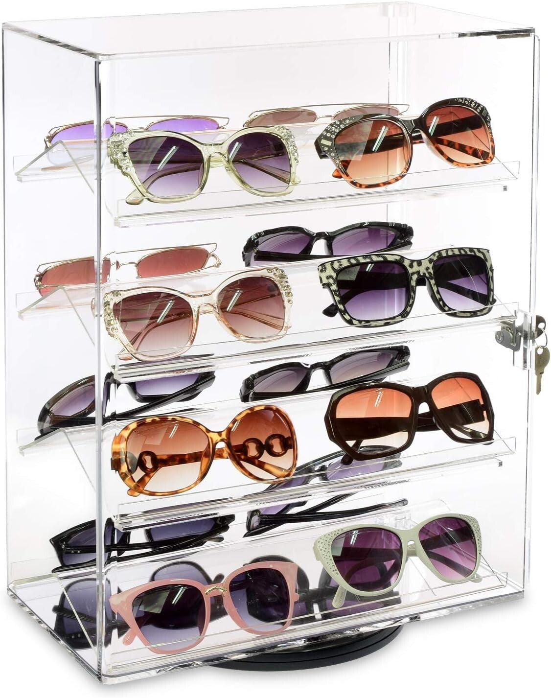 Premium 4-Tier Acrylic Display Case for Sunglasses & Collectibles - Rotating