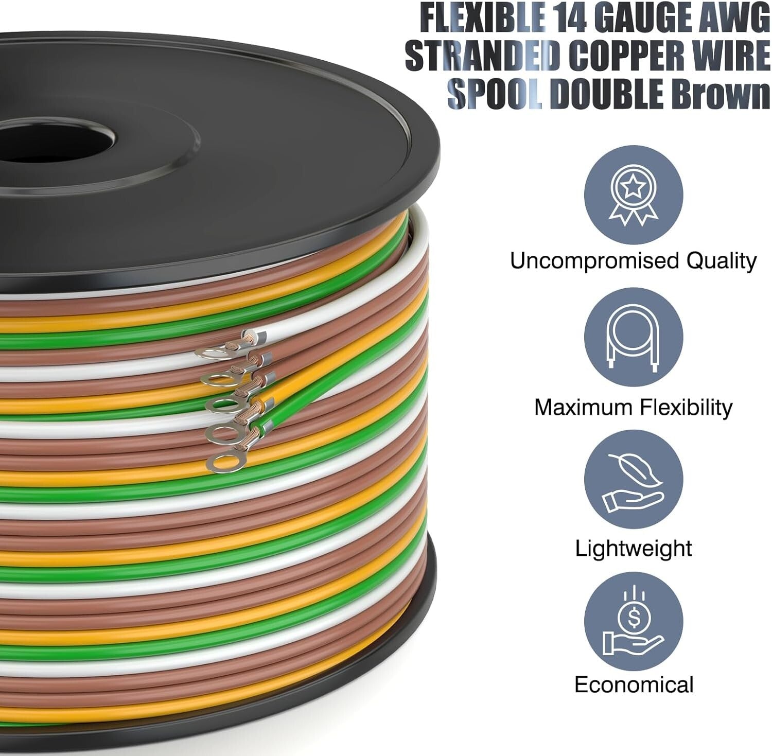 100Ft 14AWG Color-Coded 5-Way Trailer Wiring Cable - Durable and Easy Install