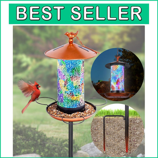Durable Mosaic Bird Feeder with Solar Function & Height Adjustable Pole Stand