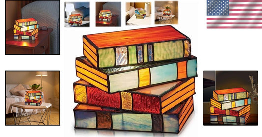 Rechargeable Stained Glass Book Lamp - Vintage Tiffany-Style Nightlight