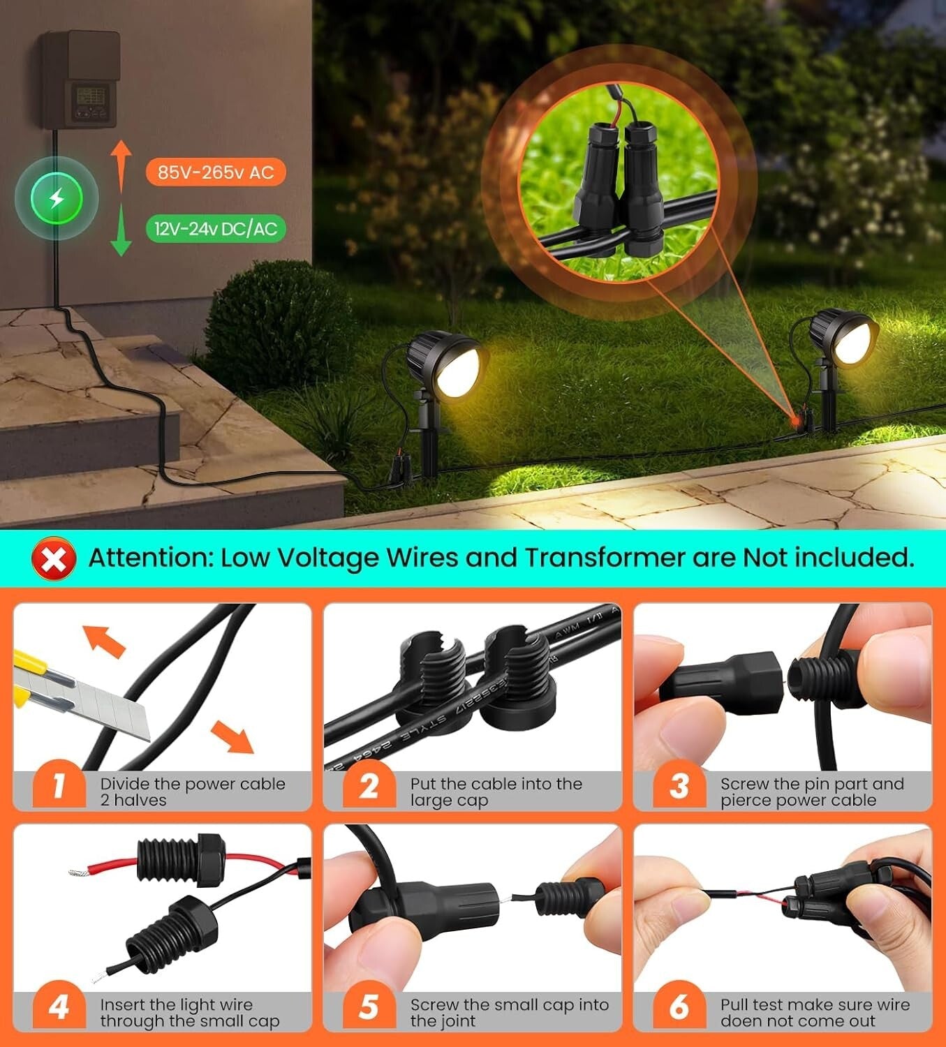 8-Pack Waterproof LED Landscape Lighting 7W 800lm Warm White Outdoor Spotlights