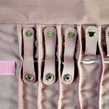 Load image into Gallery viewer, Elegant Portable Jewelry Roll in Embroidery Pink Velvet - 16 Holder Capacity