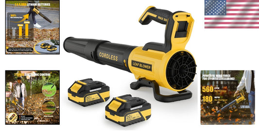 Efficient 180 MPH Cordless Leaf Blower - 2 x 4.0Ah Battery & Charger Included