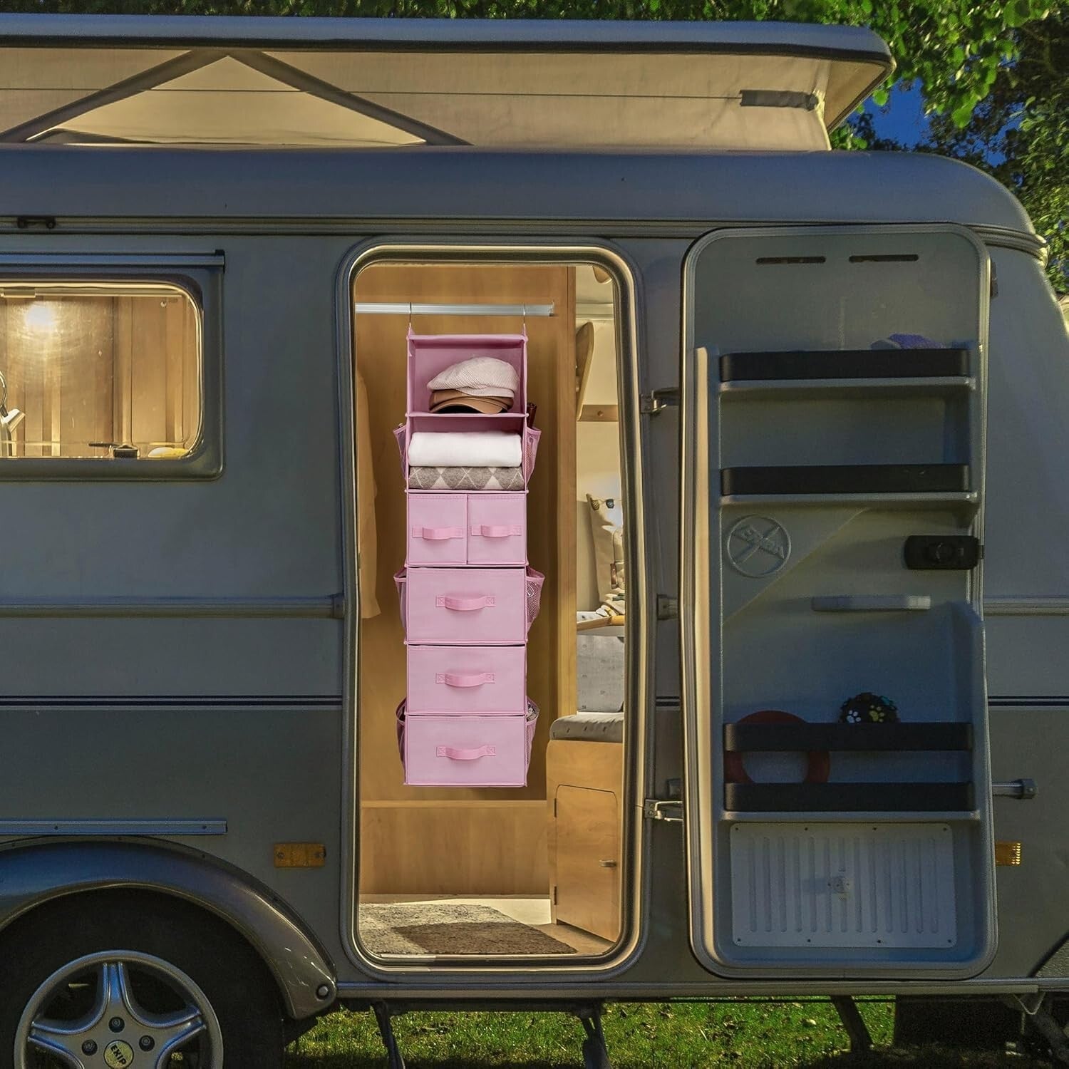 Portable 6-Shelf Hanging Closet Organizer with Pockets – Ideal for Baby Rooms