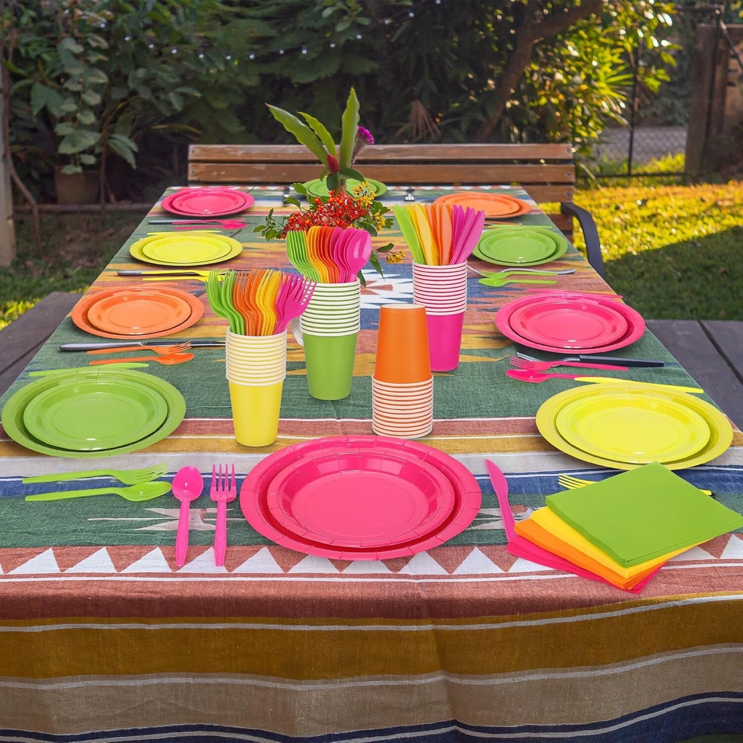 Ultimate Neon Party Supplies - 350 Count Dinnerware for Effortless Celebrations