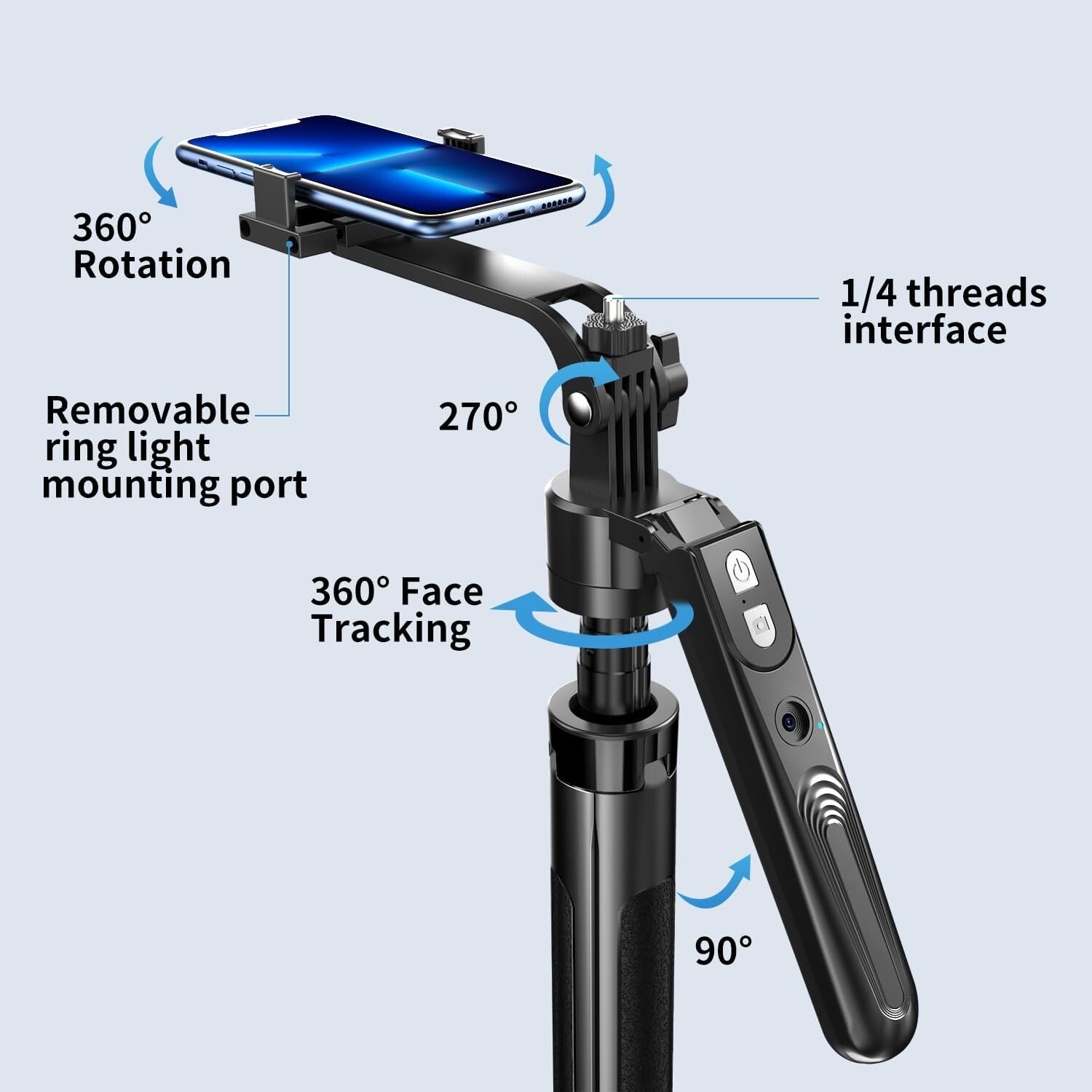 Portable Face Tracking Tripod 360° Rotation with Lights - Perfect for Vlogging