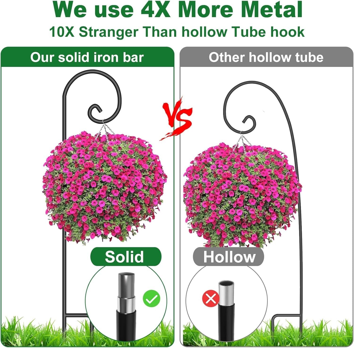 Elegant Black Heavy Duty Shepherd Hooks - 65 Inch Perfect for Outdoor Decor