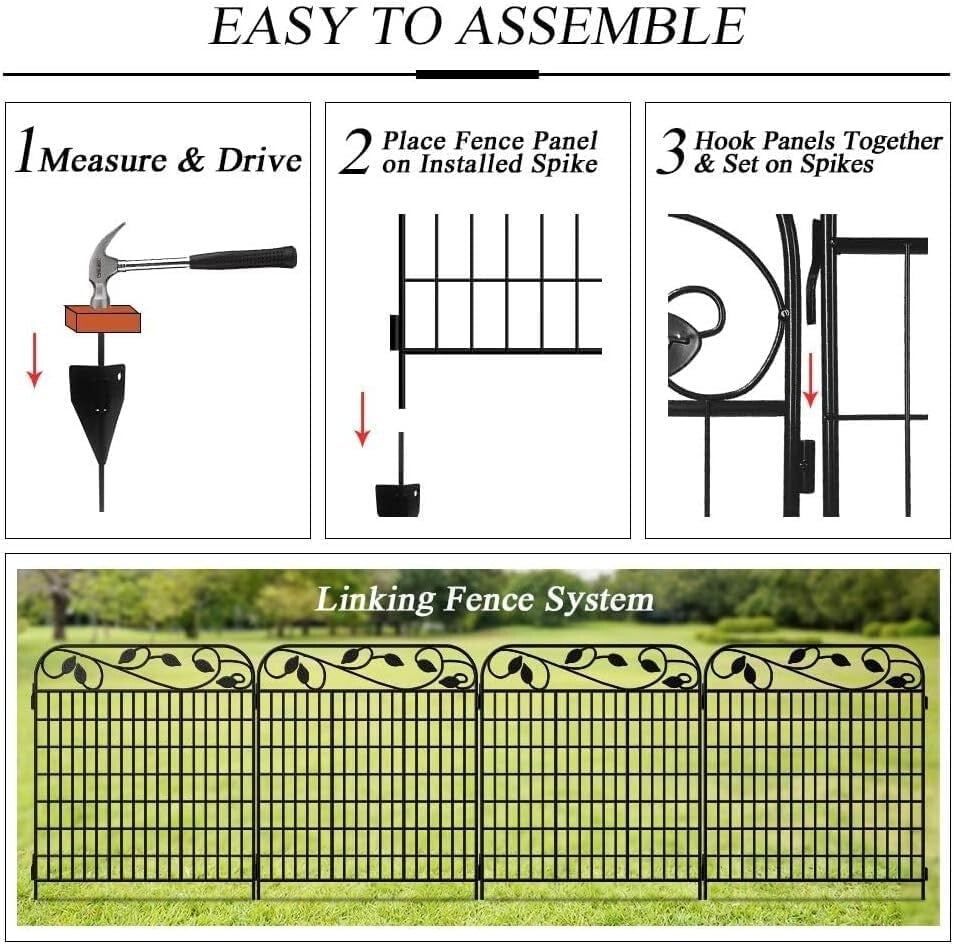 4 Pack Heavy Duty 44" High Rustproof Decorative Garden Fence Panels - 12ft Long
