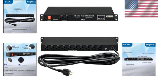 12-Outlet Rack Mount Power Strip with 3600 Joules Surge Protection - ETL Listed