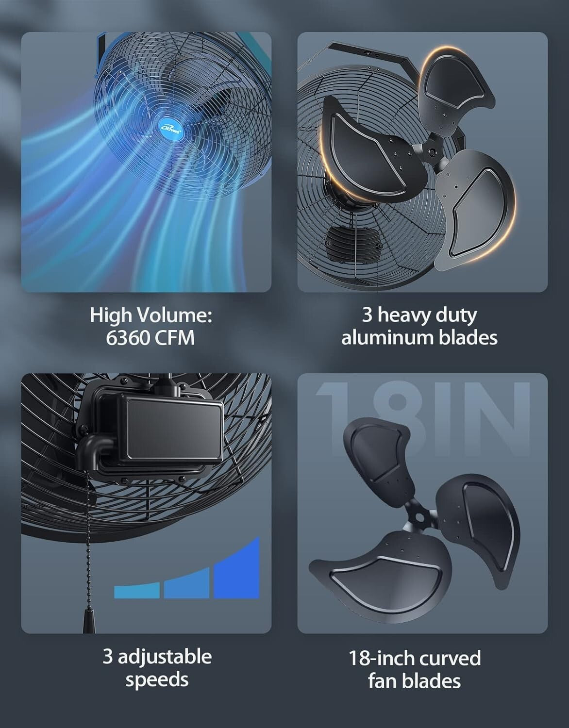 Industrial Grade 18-Inch Wall Fan - High Airflow for Patio, Garage, or Workshop