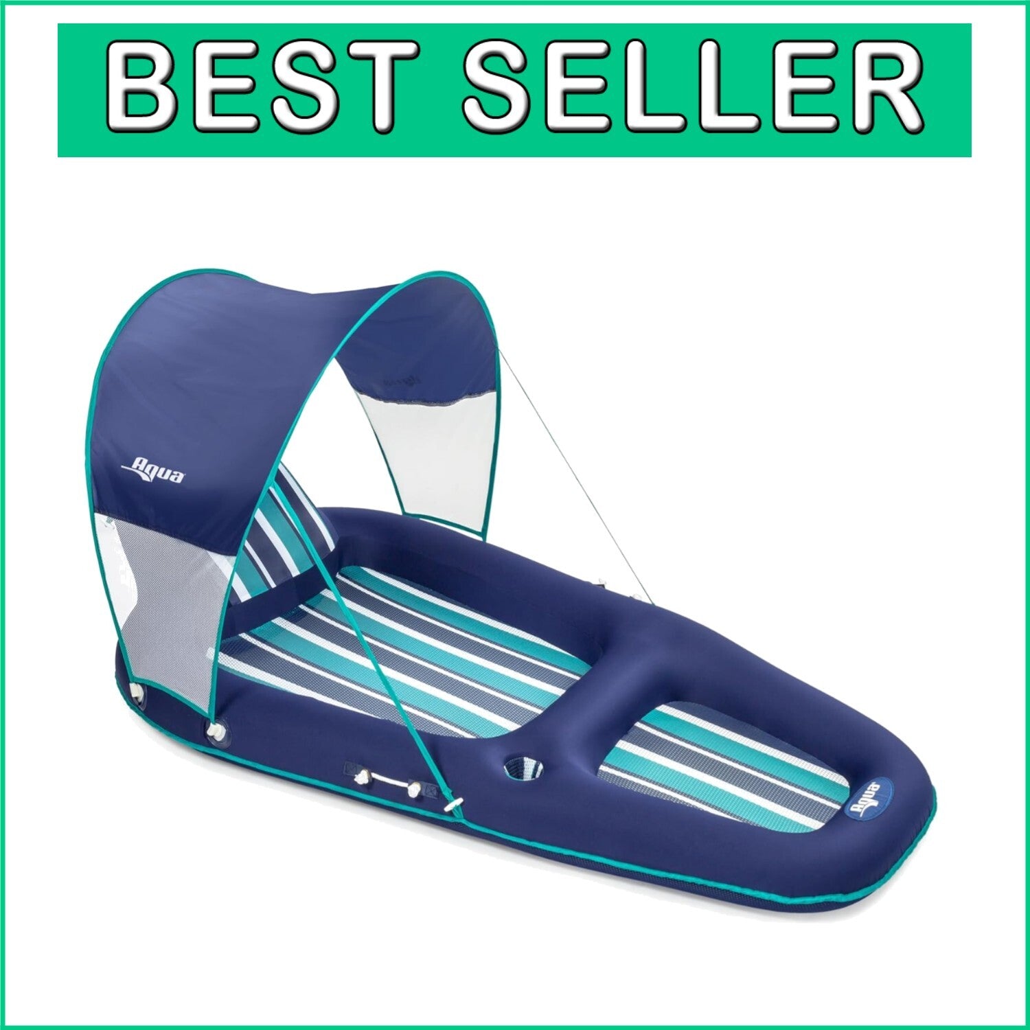 Deluxe Aqua Pool Float – Extra Large Lounge with Headrest, Canopy & Cup Holder