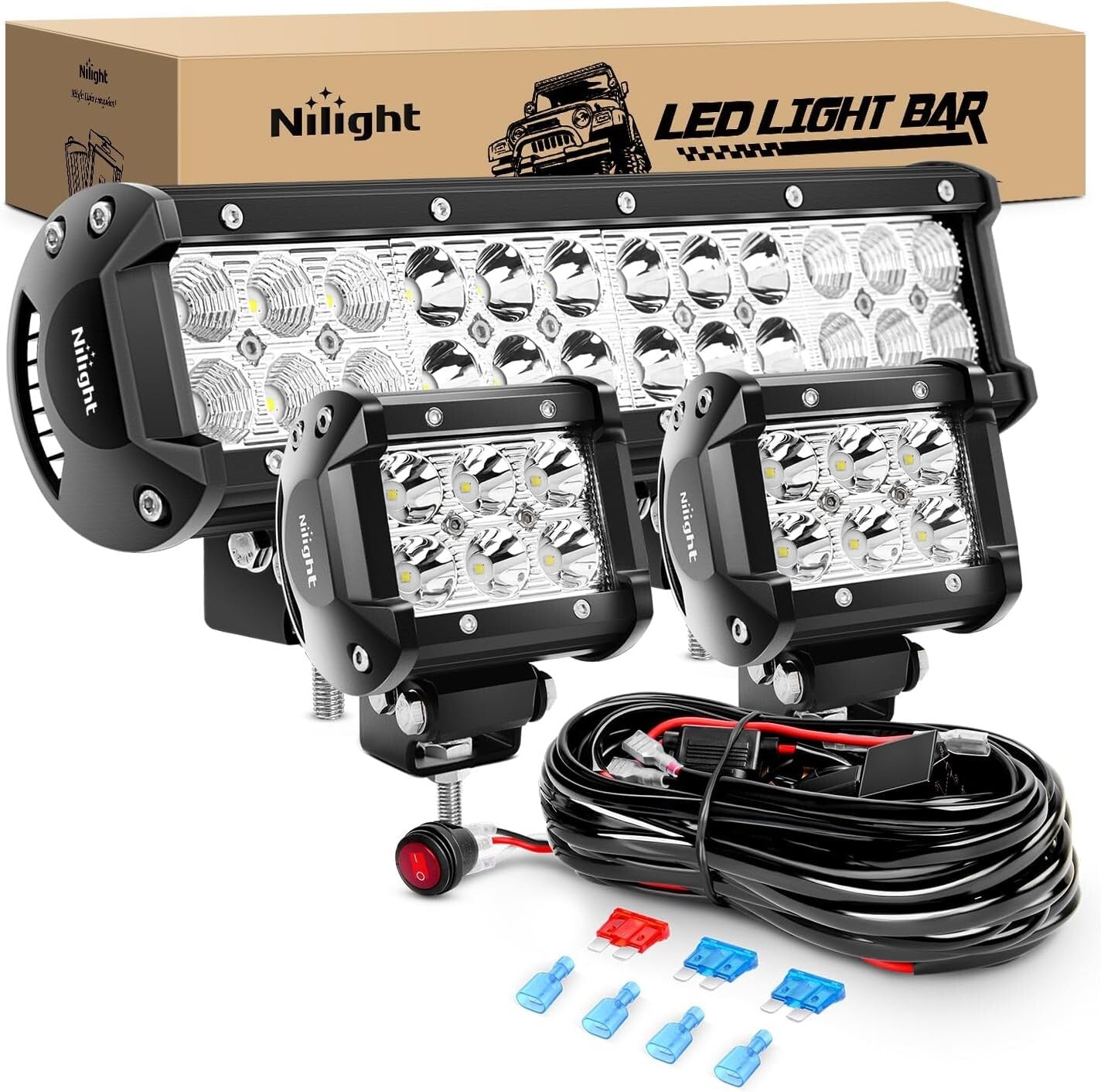 72W 12 Inch LED Light Bar with 2PCS 18W Flood LED Fog Lights - Waterproof Combo