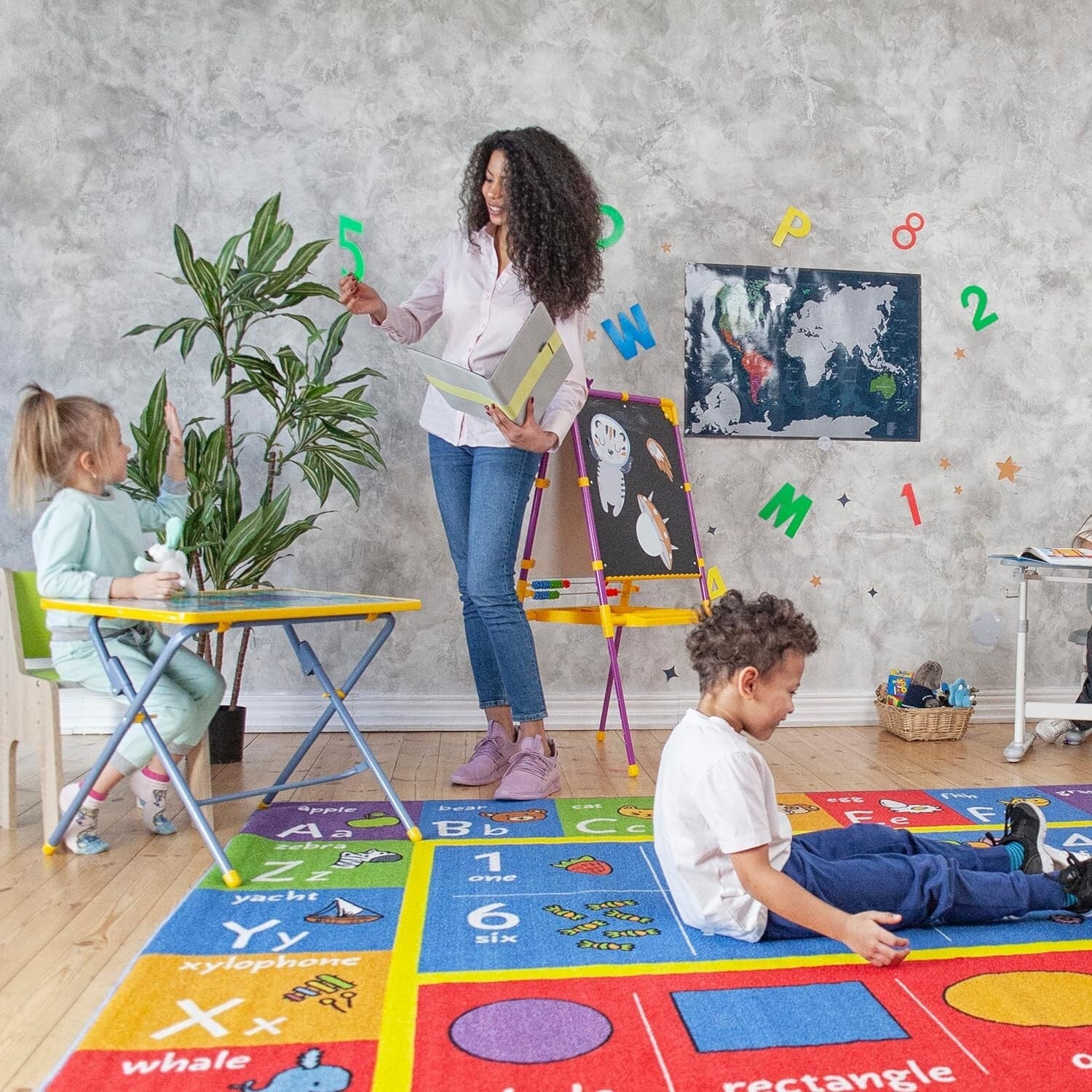 Vibrant Non-Slip Kids Educational Rug - ABC Numbers Shapes Carpet 7'10" x 9'10"