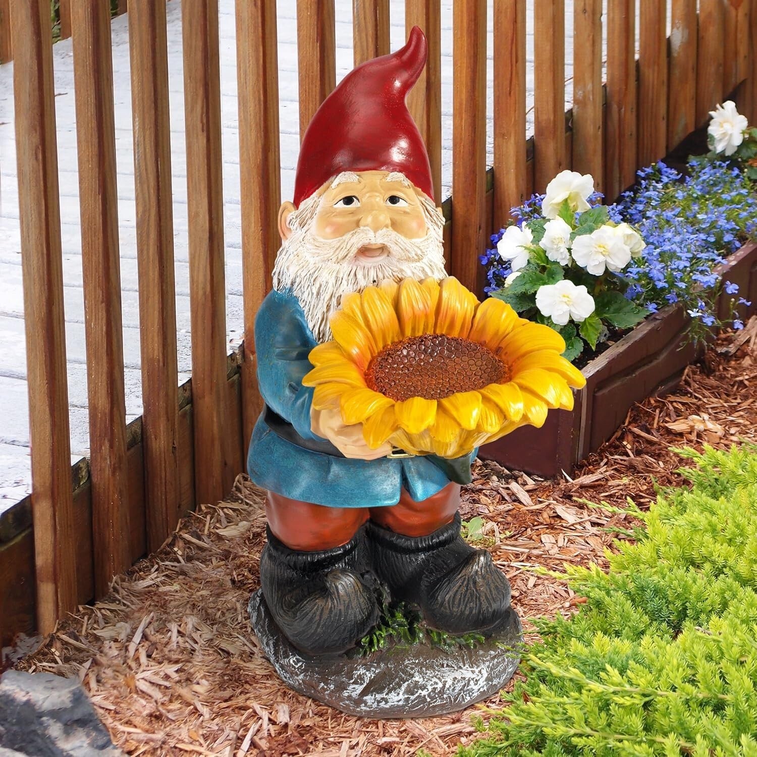 Charming Sunflower Sammy Gnome Statue with Bird Feeder - Outdoor Decor Delight