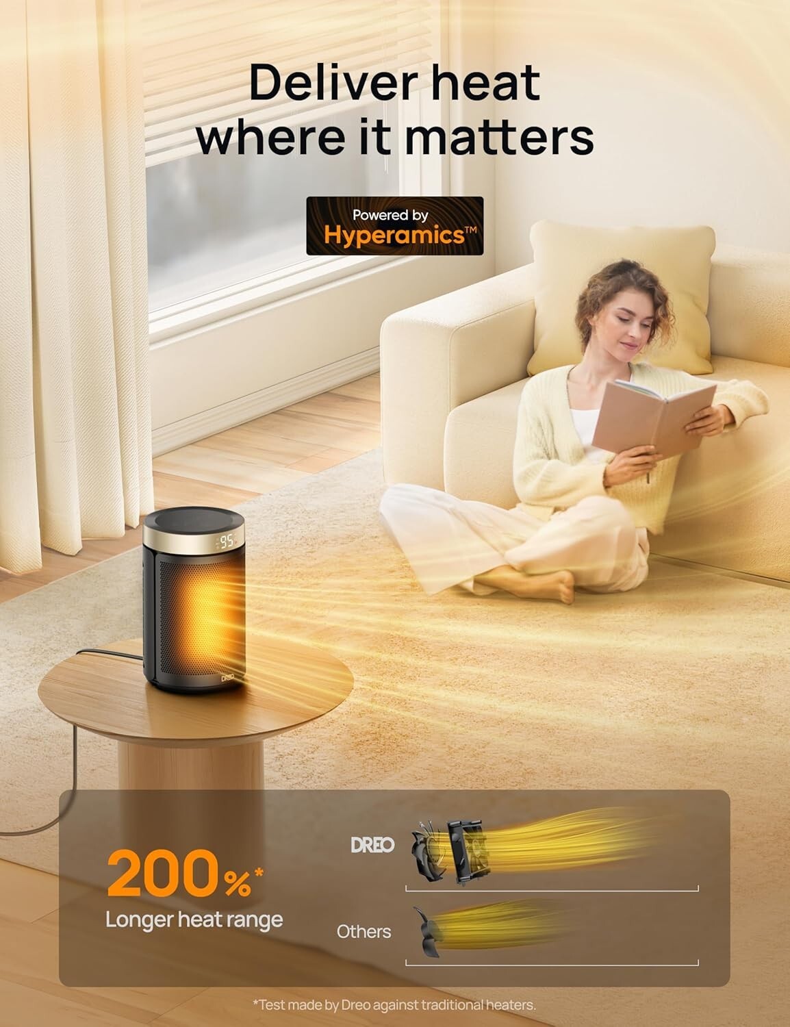 Elegant Gold Tower Space Heater with Remote Control and 5 Modes for Every Room