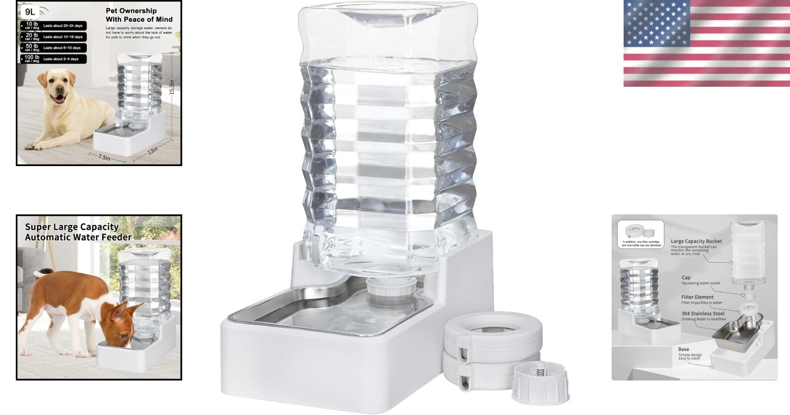 9L Automatic Pet Water Dispenser with Stainless Steel Bowl - BPA-Free & Hygienic