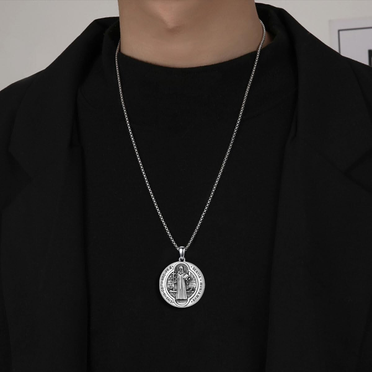 Elegant Saint Benedict Medal Necklace - Hypoallergenic Silver Jewelry Gift Box