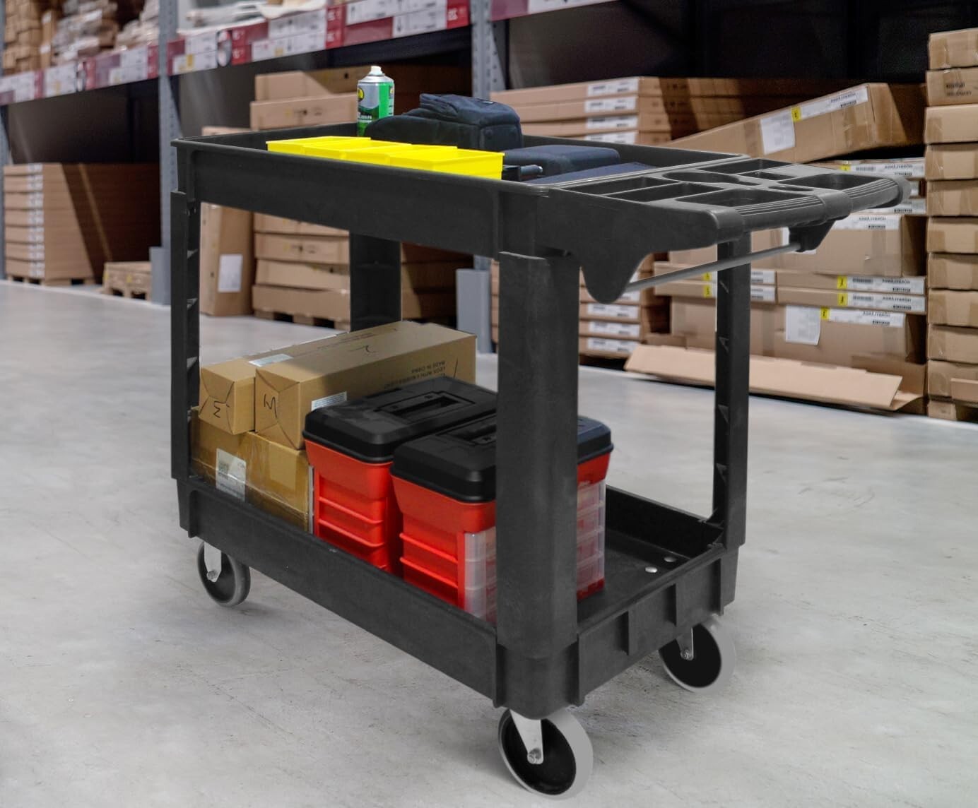 Heavy-Duty 500-lb Utility Service Cart - Two Trays & Swivel Wheels, 30"x17"