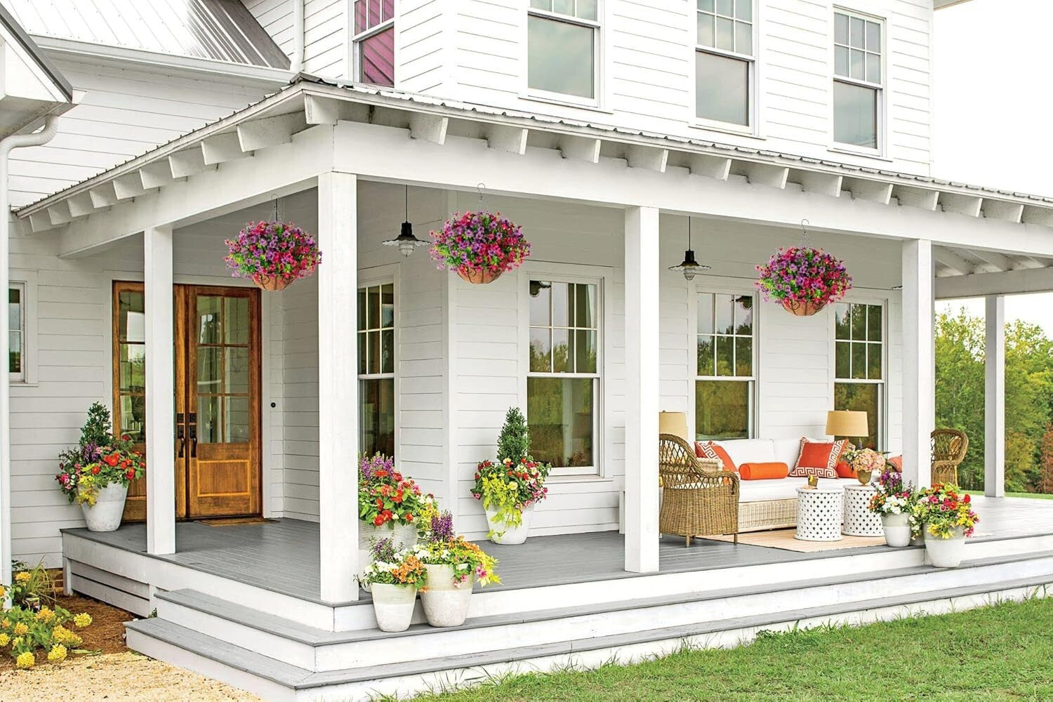 Beautiful Hanging Flower Basket with Rattan Container - Outdoor Elegance