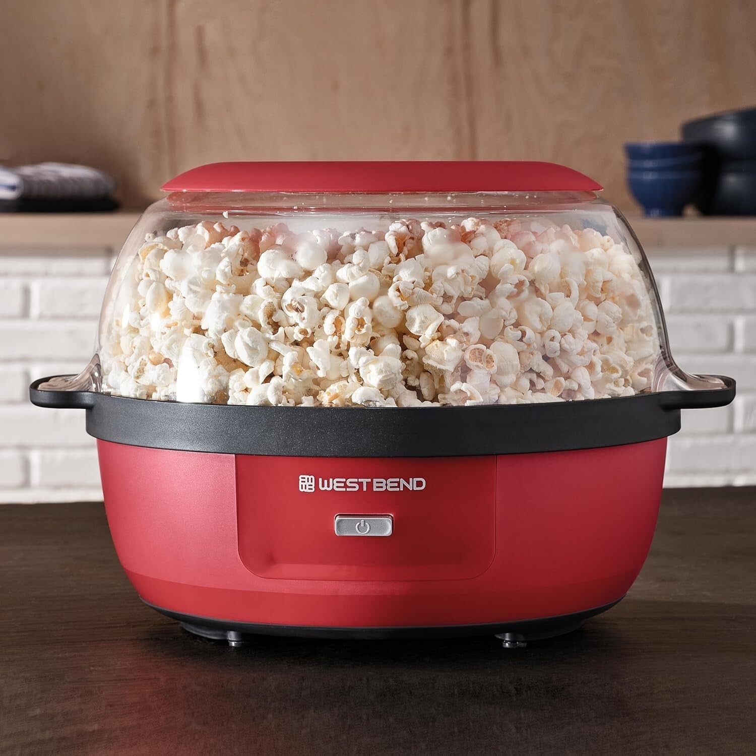 Electric 6-Quart Popcorn Maker with Dual-Purpose Cover & Motorized Stirring