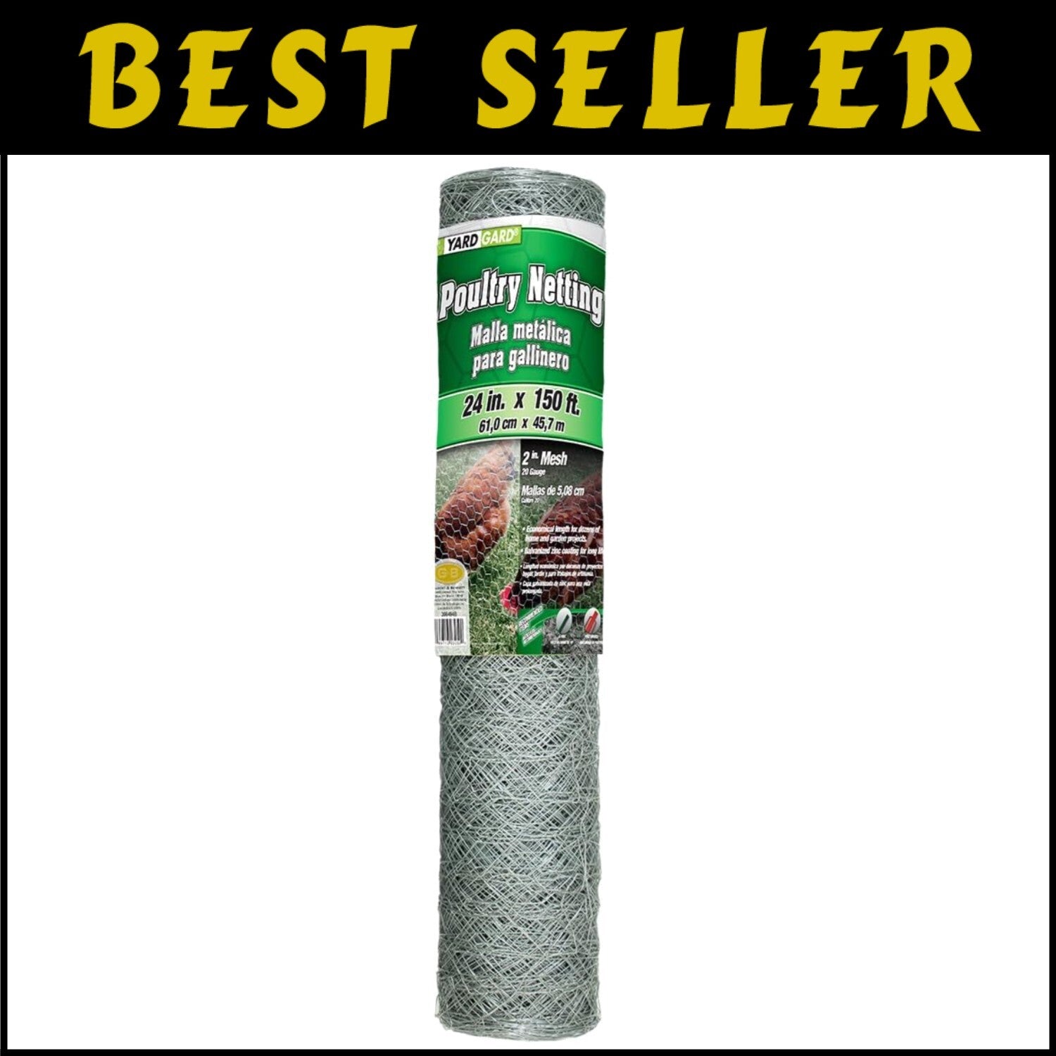 Durable Galvanized Chicken Wire 24" x 150" - Versatile Garden & Poultry Fencing