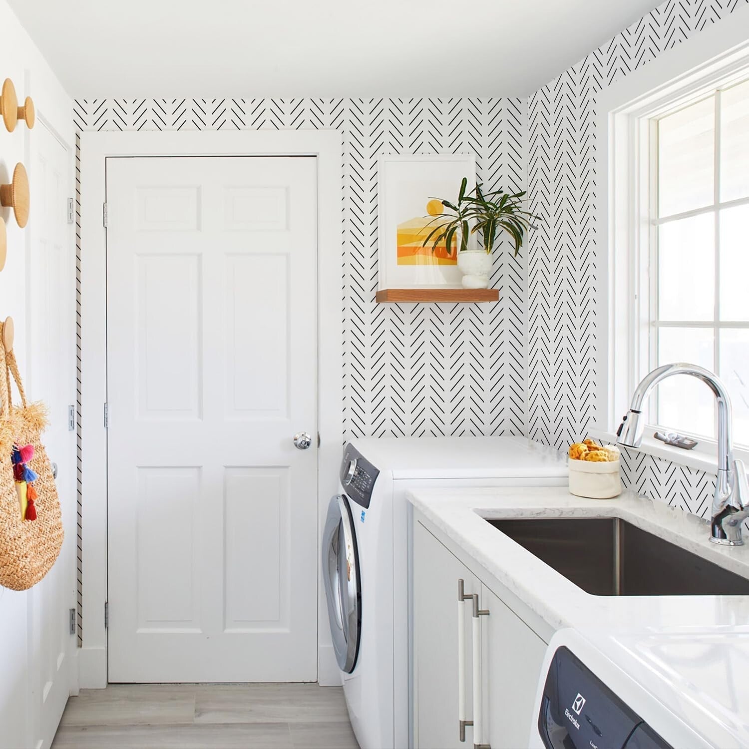 17.7in x 590.5in Black and White Removable Wallpaper - Stylish Herringbone Decor