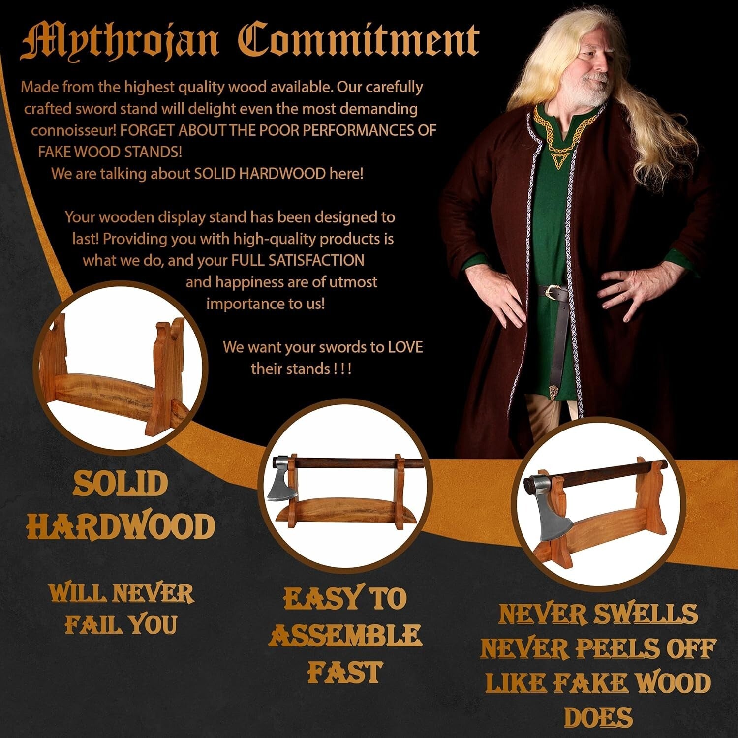 Polished 17-Inch Sword Holder for Katana and Samurai Blades - Easy Assembly