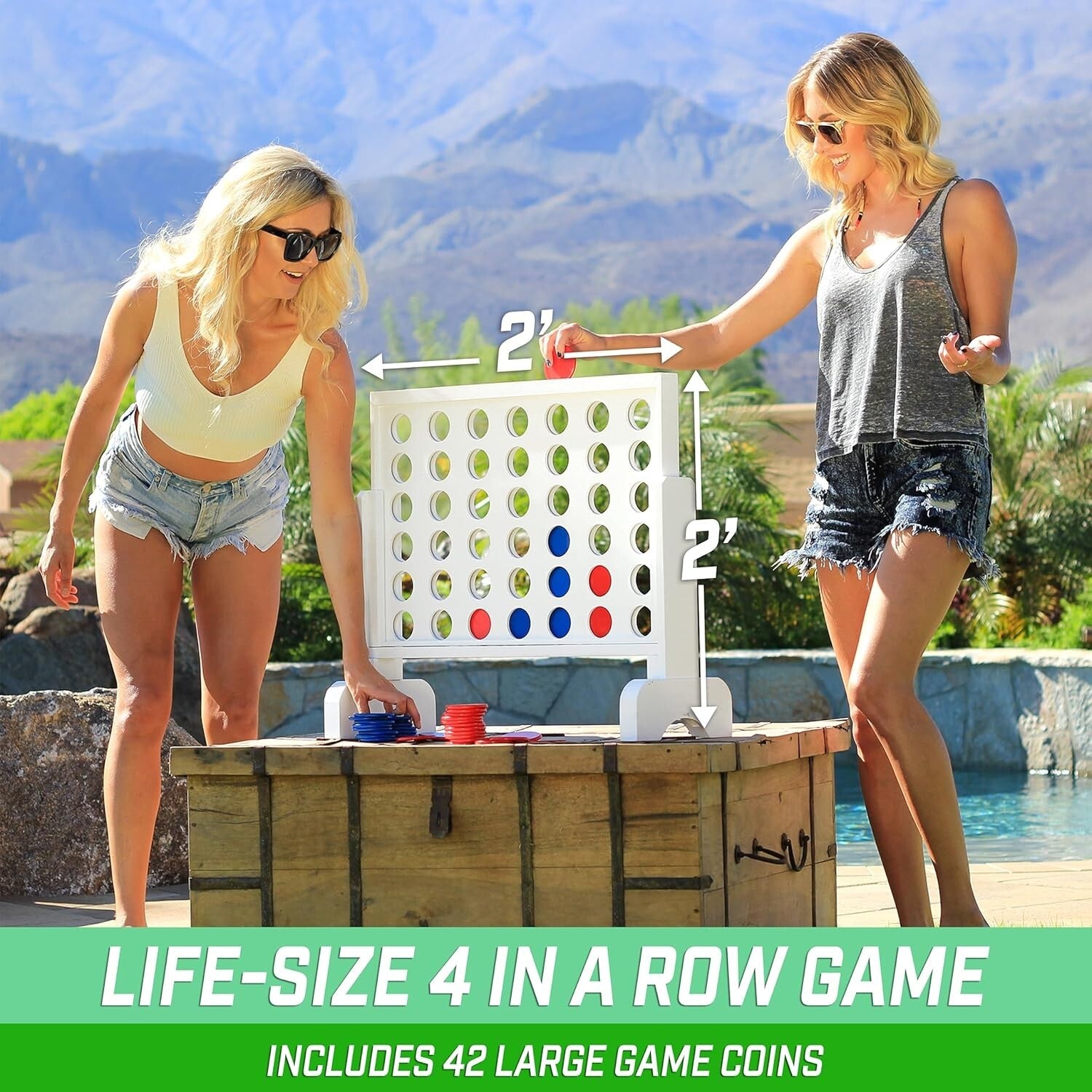 Fun 2ft Wide Wooden 4 in a Row Game with Quick Setup for Indoor & Outdoor Play