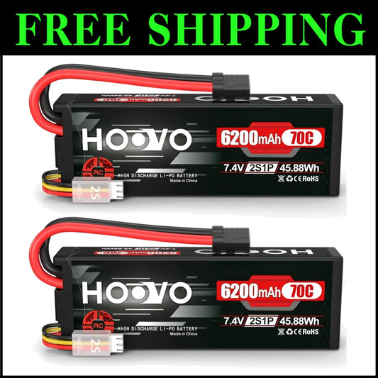 7.4V 6200mAh 2S Lipo Battery with Tracxas Plug - Perfect for RC Cars & Drones