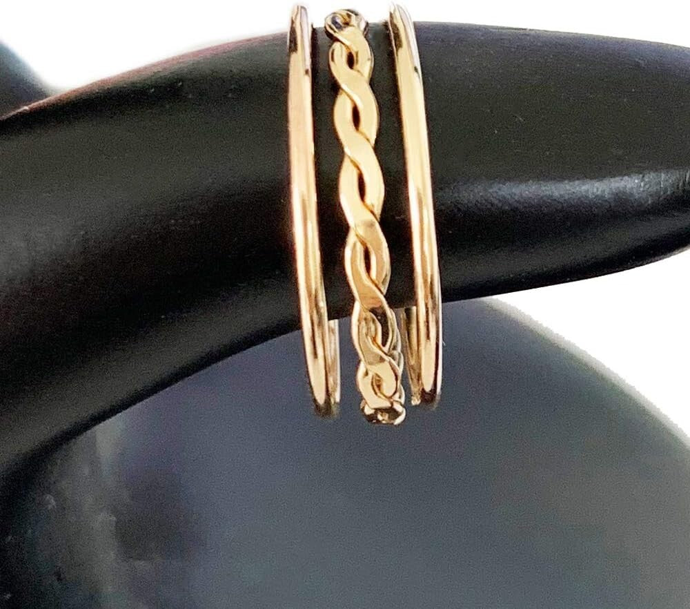 Unisex 14K Gold Fill Stackable Toe Ring Set - 3 Rings: Braid & Skinny Bands