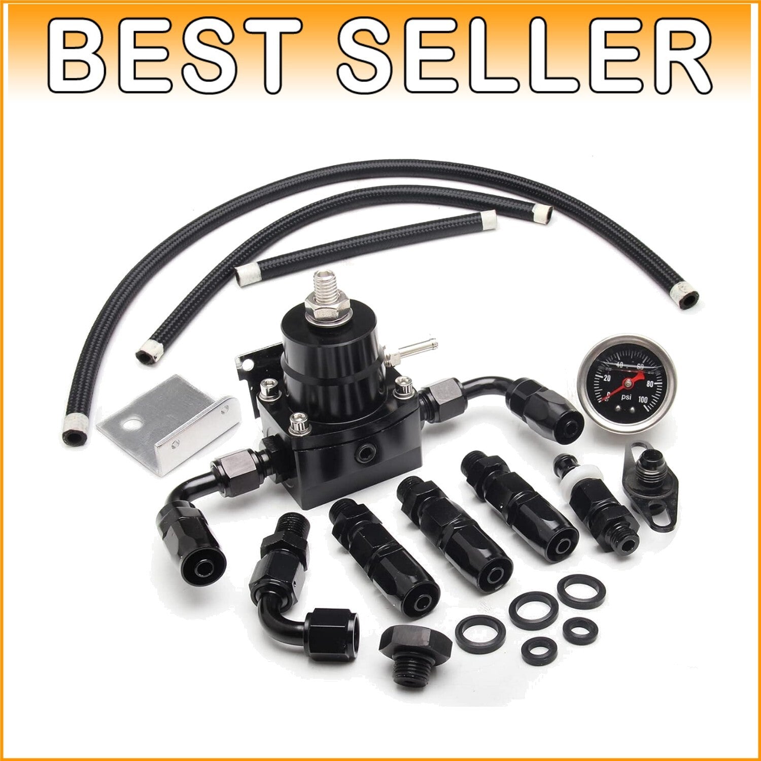 Adjustable Aluminum EFI Fuel Pressure Regulator Kit with 6AN Fittings & Gauge