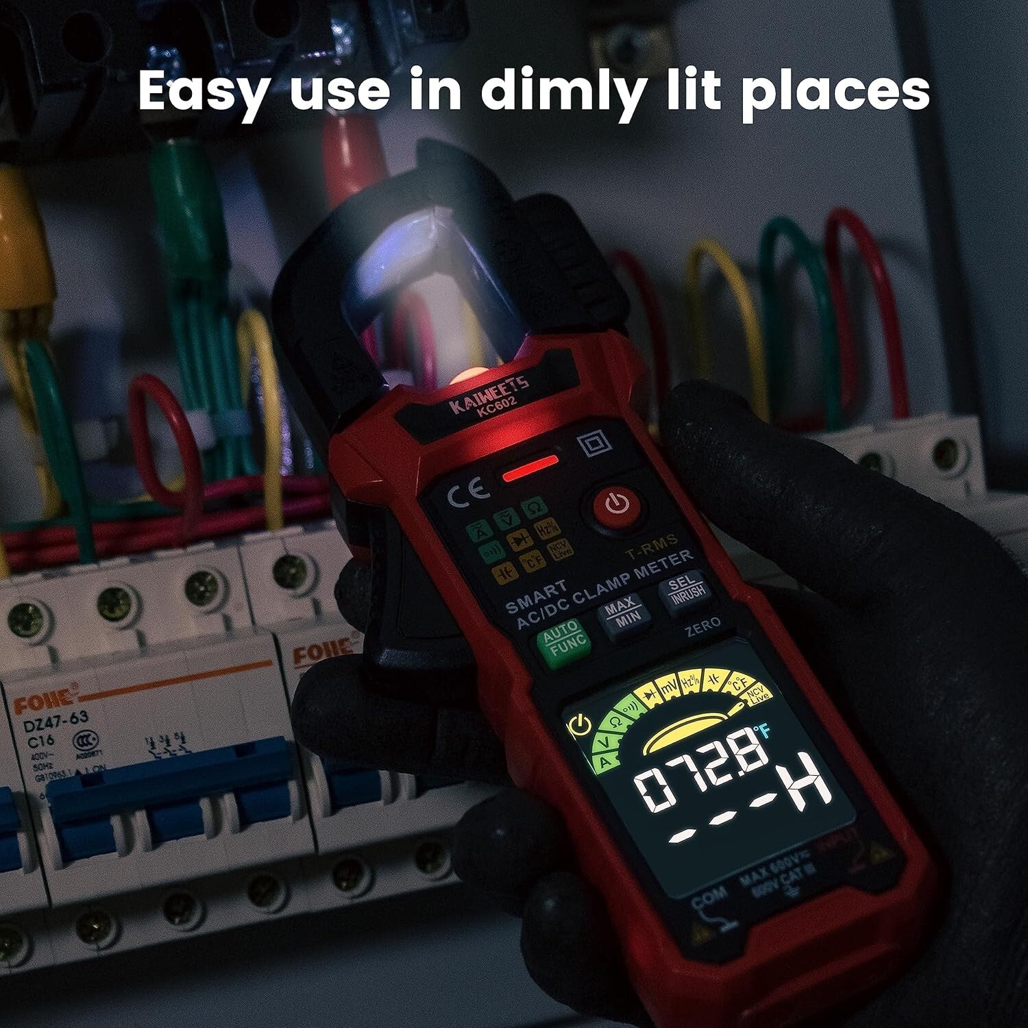 Battery-Powered Clamp Multimeter with Temperature Measurement & Safety Features