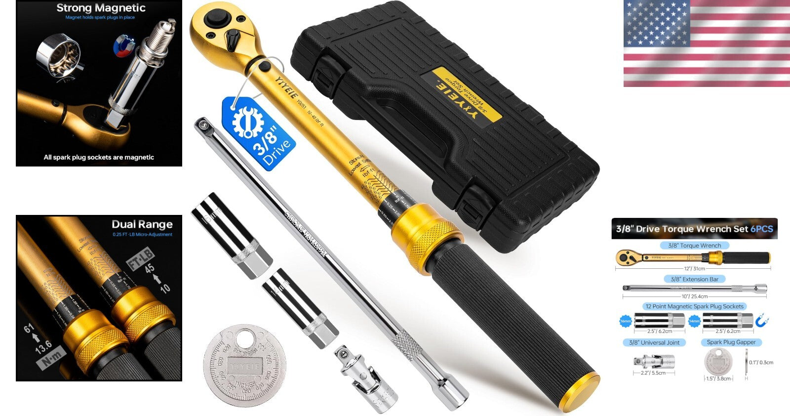 All-in-One 3/8-Inch Torque Wrench Kit with Spark Plug Sockets & Gapper Tool