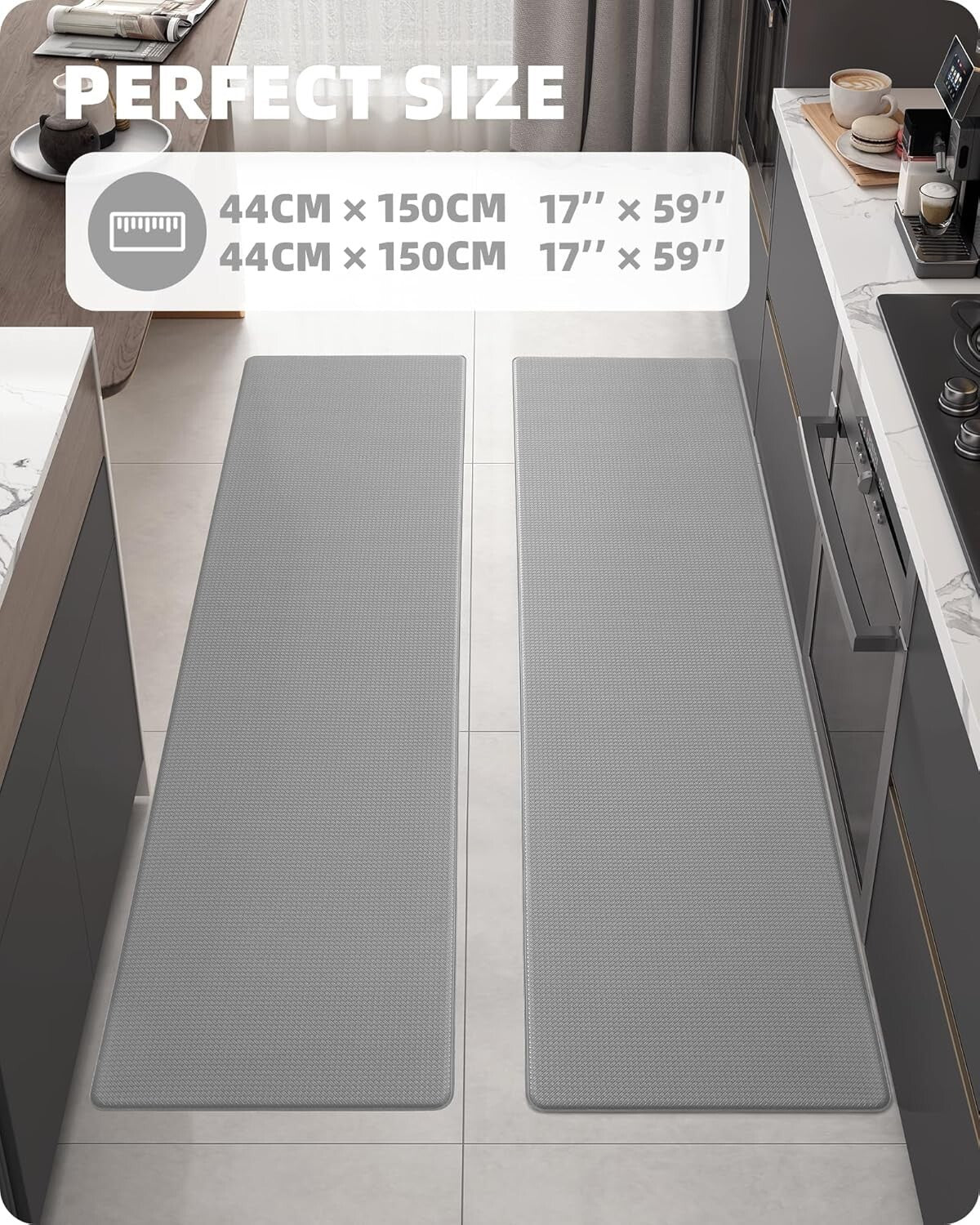 Stylish Kitchen Runner Rug Set - Memory Foam, Non-Slip, Anti-Fatigue - 17"x59"