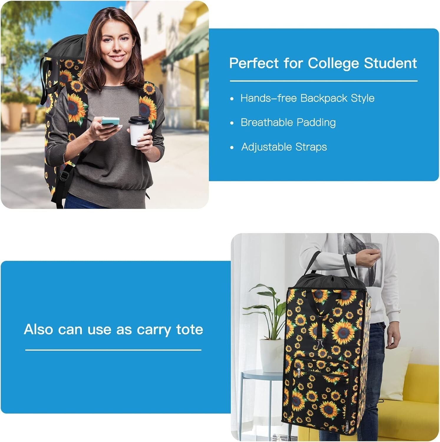 Extra Large 2-in-1 Backpack Hamper with Adjustable Straps for College Life