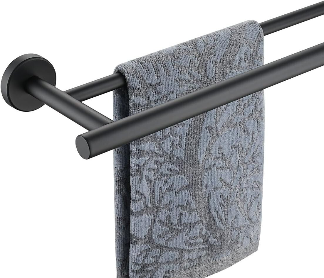 Matte Black Wall-Mount Towel Holder - 39.13 Inch Spacious Design for Bath Towels