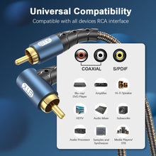 Load image into Gallery viewer, Premium 90 Degree RCA Subwoofer Cable - 24K Gold-Plated - 50ft for Hi-Fi Sound