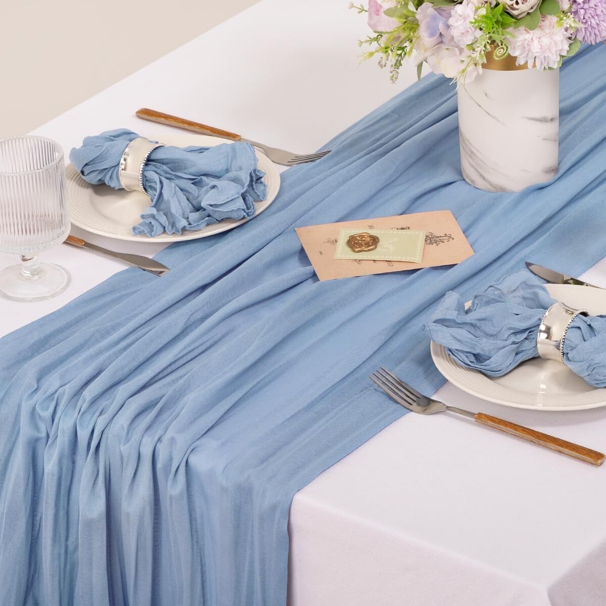 60-Pack Dusty Blue Cheesecloth Napkins 21"x21" for Elegant Weddings & Events