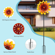 Load image into Gallery viewer, 62" Sunflower Wind Sculpture - 360° Kinetic Metal Pinwheel for Garden Decor
