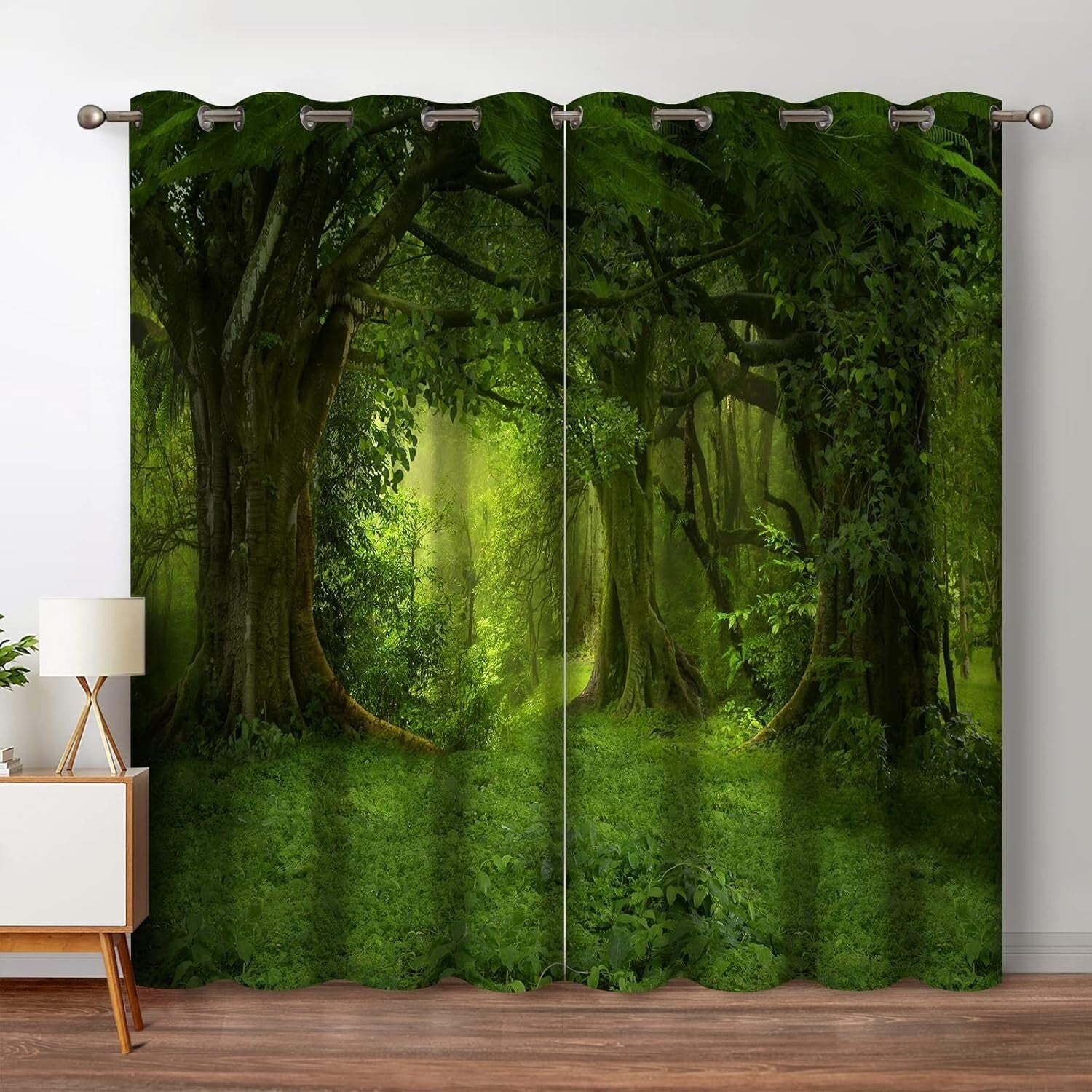 Forest Green Tree Blackout Curtains for Bedroom & Living Room - 2 Panels 52"x84"