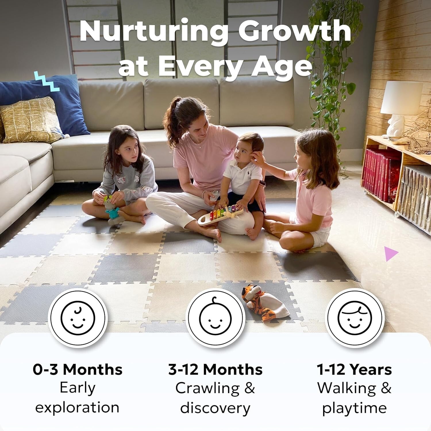 Customizable Interlocking Baby Play Mat - Non-Toxic Foam Tiles for 74x74 Playpen