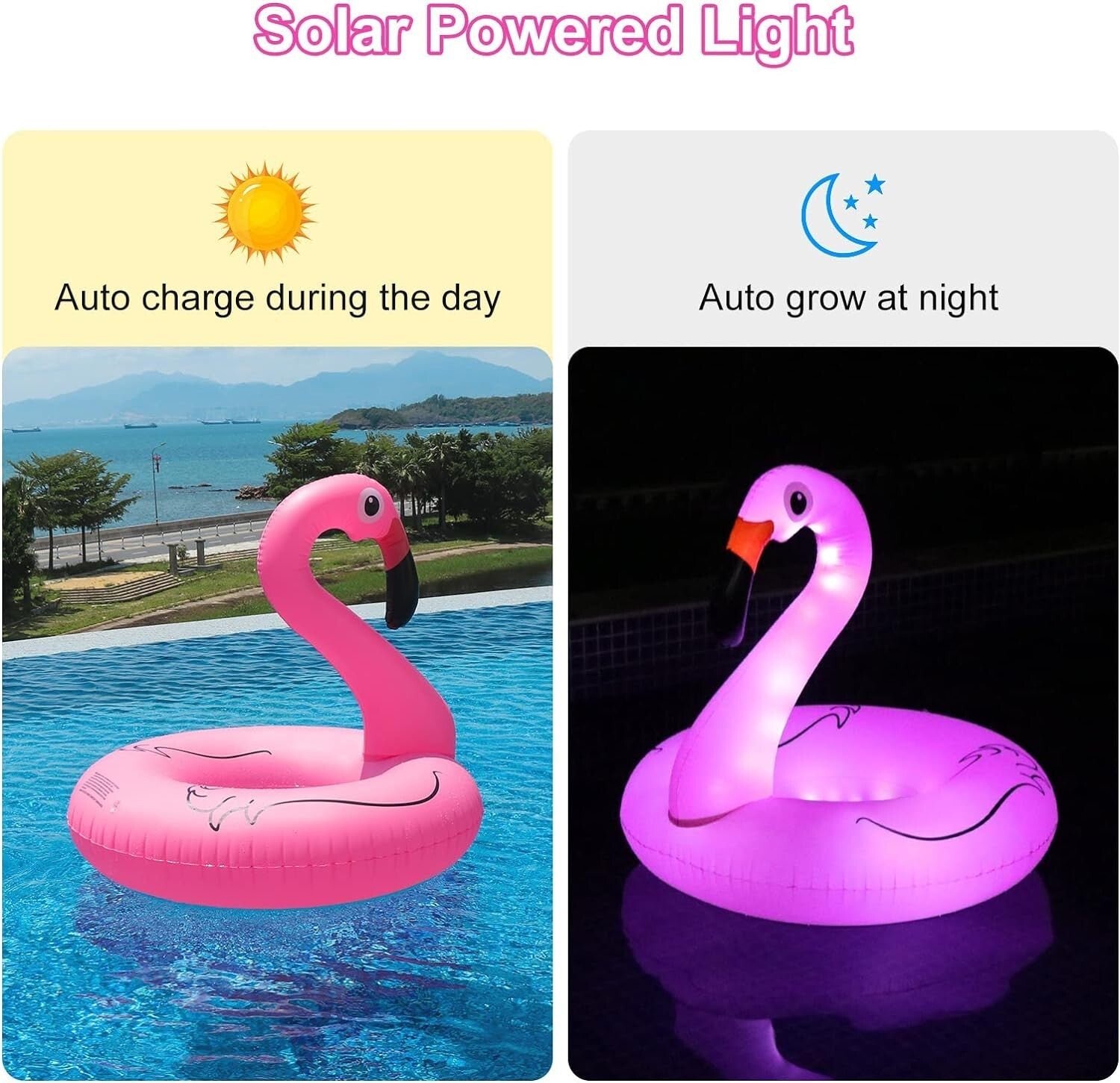 Extra Large Solar-Powered Flamingo Pool Float with LED Lights - 150 lbs Limit