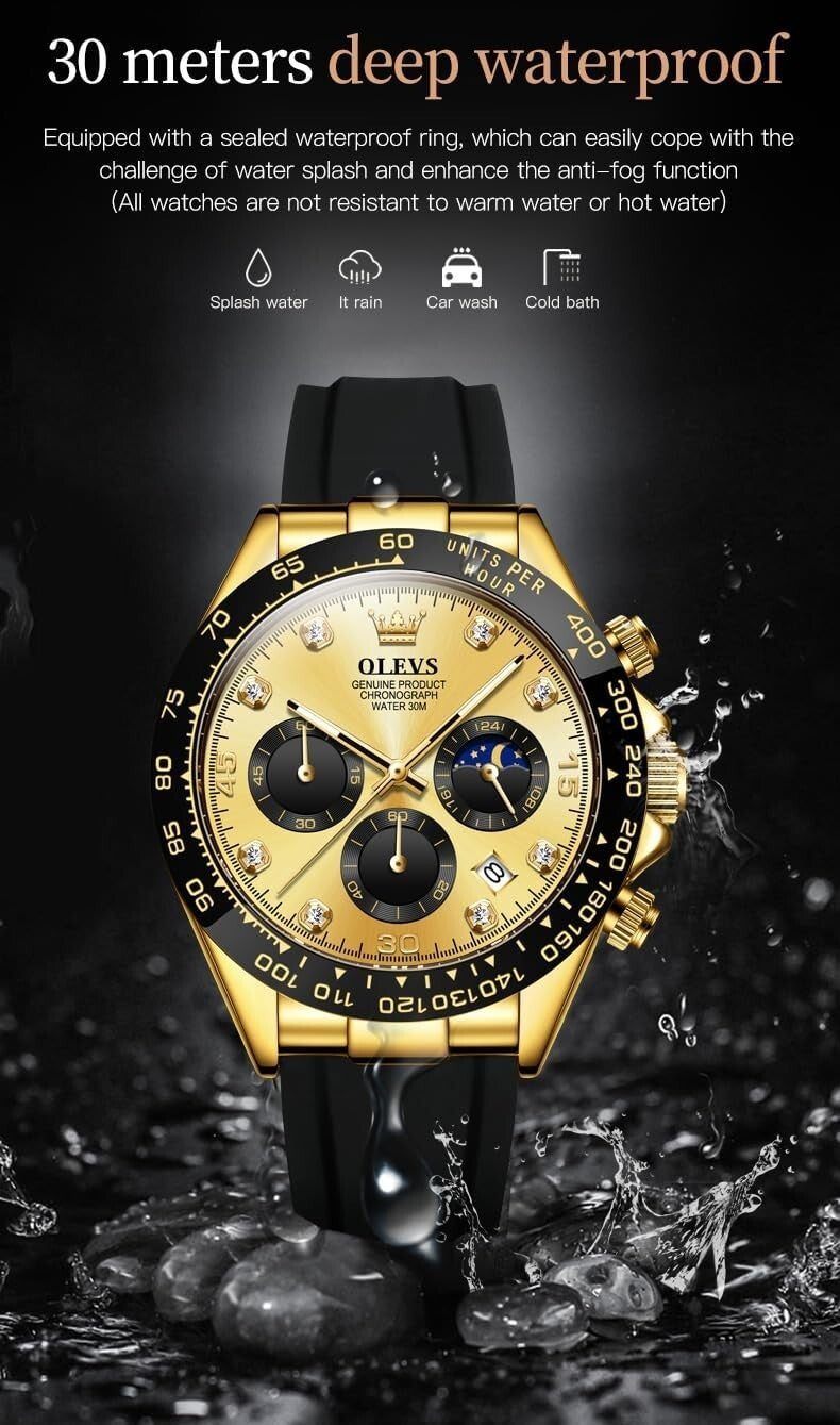 Elegant Business Men's Watch with Diamond Dial & Luminous Waterproof Feature