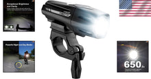 Load image into Gallery viewer, Durable IP67 Waterproof 650 Lumen Bicycle Headlight with Secure Handlebar Mount