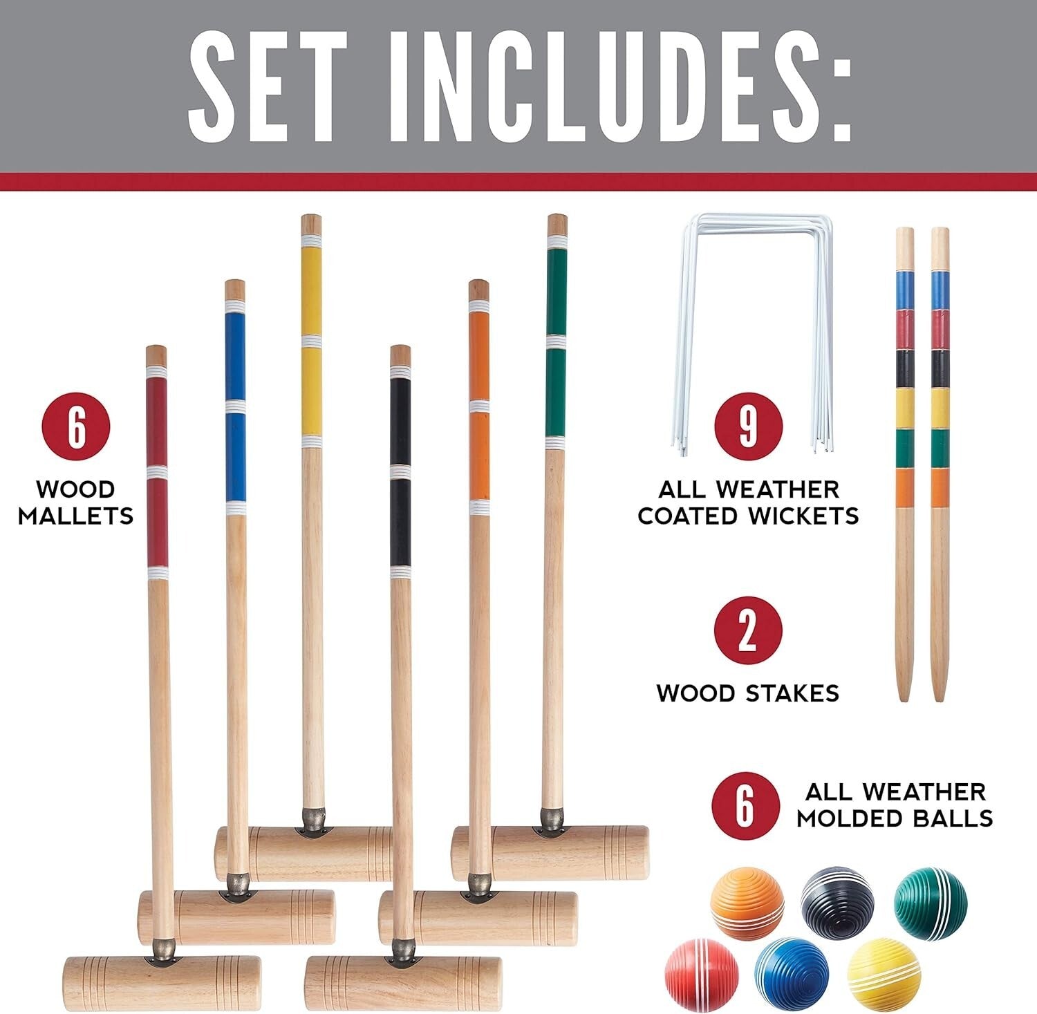Durable 6-Player Croquet Set with Wooden Mallets & Carrying Case Included